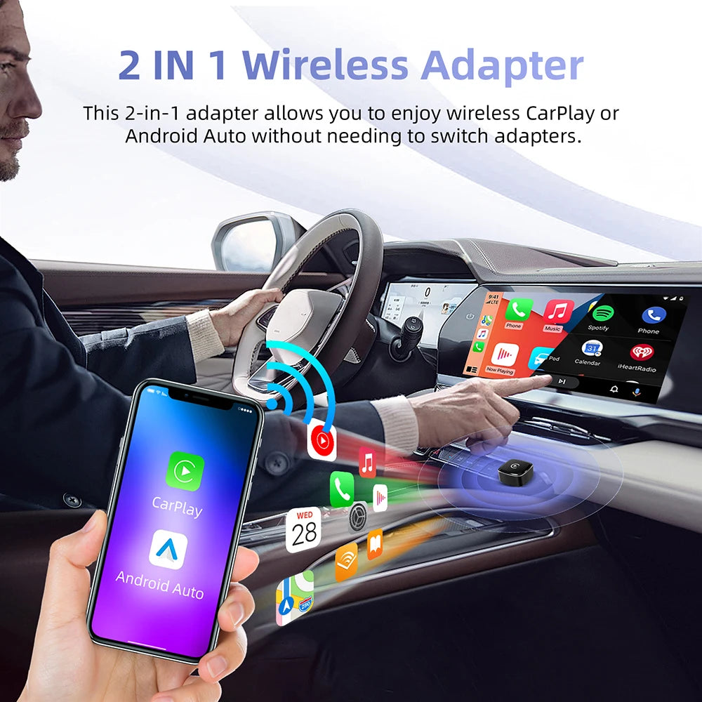 Wireless Carplay Dongle 2In1 Wireless Android Auto Adapter AI Smart Box Car Intelligent Systems for Car with Wired Carplay