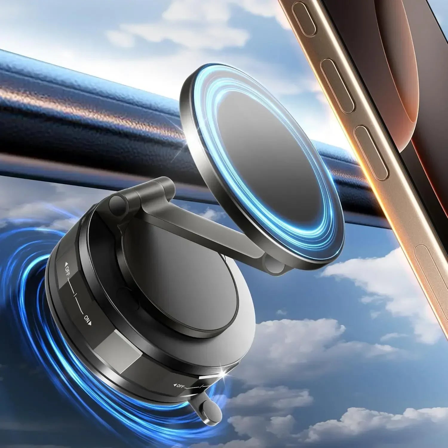 New[N52 Magnetic Phone Holder] 360° Rotatable Phone Holder | Foldable Design, Vacuum Suction Cup | Perfect for Car Dashboard